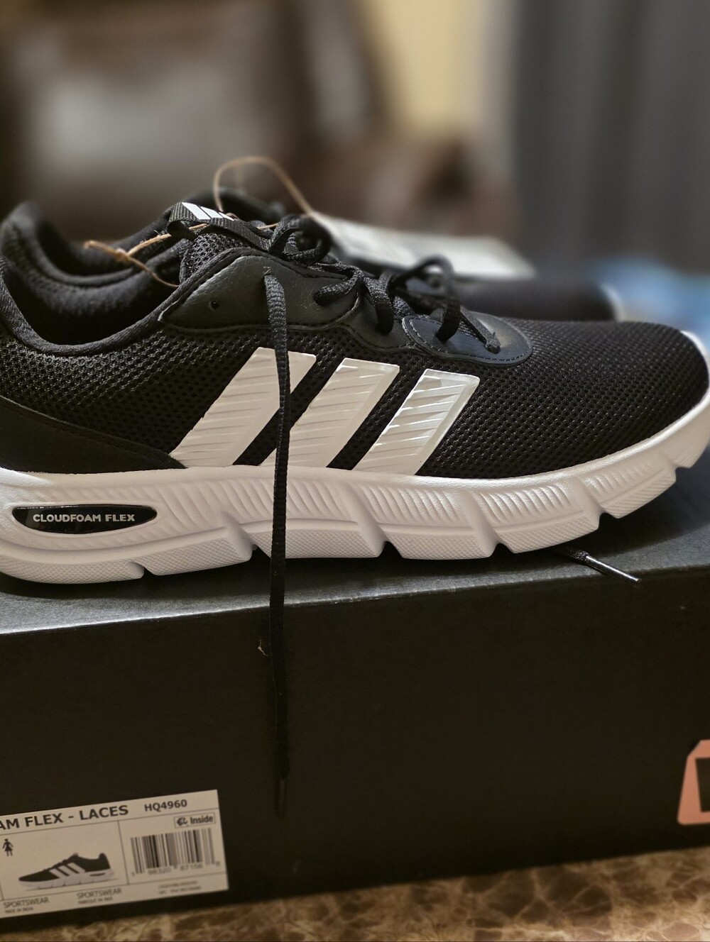 adidas Cloudfoam Flex Laces Women's Athletic Shoes Black & White Wide Fit US 9